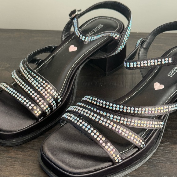 Steve Madden Tween Teen Girls Dreem Black Rhinestone Sandals Dress Shoes 5 6 NEW - Picture 10 of 11